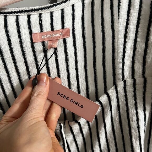 BCBG GIRLS Girls' Cotton Knit Striped Jumpsuit black and white  nwt extra large - Picture 9 of 10